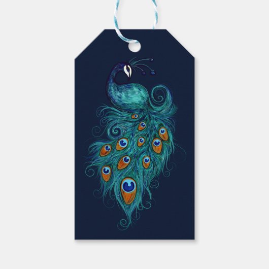 Peacock Feathers Aquamarin Peacocks Geschenkanhänger (Vorderseite)