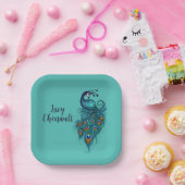 Peacock Feathers Aquamarin Peacocks Pappteller (Party)