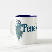 Peacock Feathers Aquamarin Peacocks Zweifarbige Tasse (Vorderseite Links)