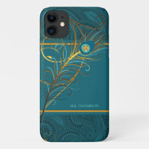 Peacock Feathers auf Aquamarin Paisley Case-Mate iPhone Hülle