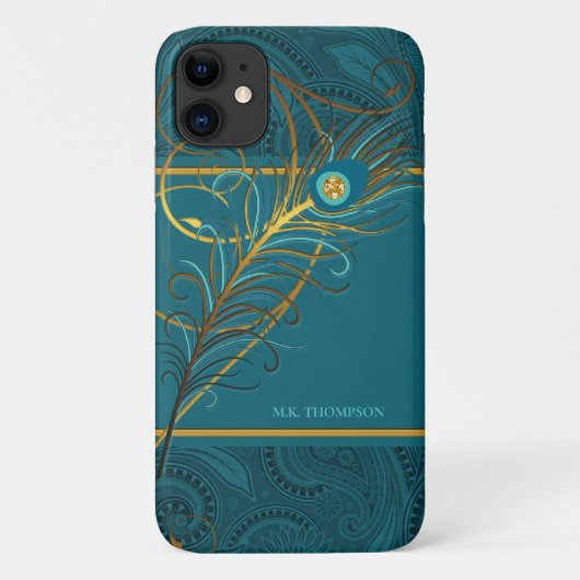 Peacock Feathers auf Aquamarin Paisley Case-Mate iPhone Hülle (Rückseite)