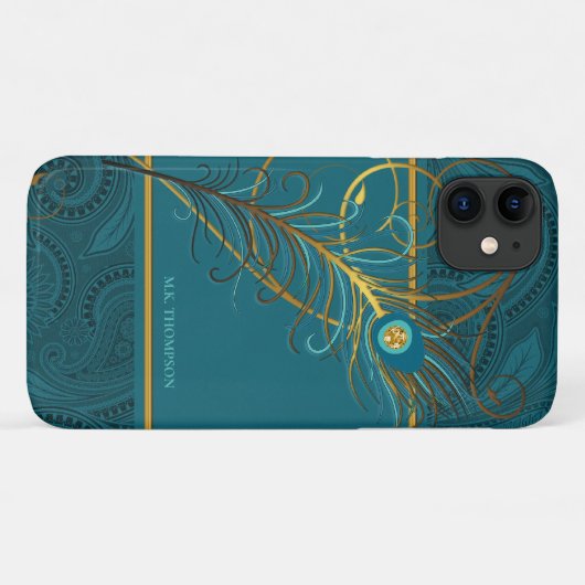 Peacock Feathers auf Aquamarin Paisley Case-Mate iPhone Hülle (Rückseite (Horizontal))