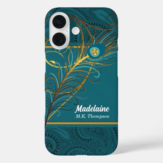 Peacock Feathers auf Aquamarin Paisley Case-Mate iPhone Hülle (Rückseite)