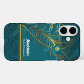 Peacock Feathers auf Aquamarin Paisley Case-Mate iPhone Hülle (Rückseite (Horizontal))