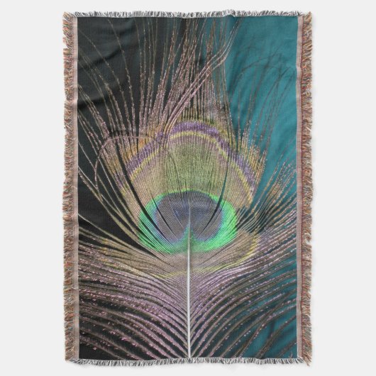 Peacock Feathers auf schwarz und türkis Decke (Vorderseite Vertikal)