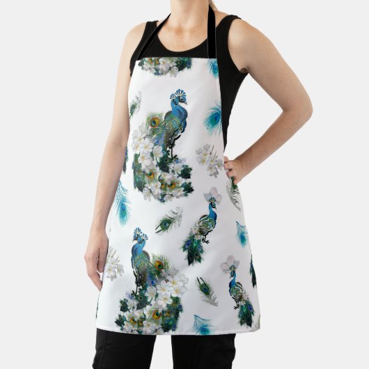 Peacock Feathers auf weißer Running Pattern Kupplu Schürze (InSitu)