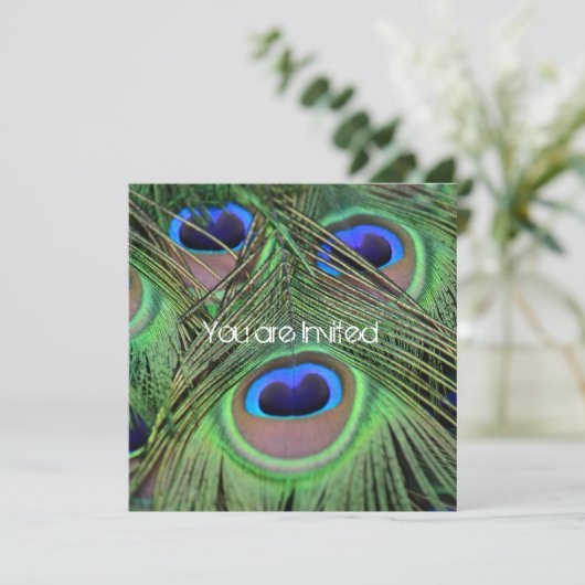 Peacock Feathers Baby Shower Einladung (Stehend Vorderseite)