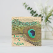 PEACOCK FEATHERS Beach Hochzeit Einladung (Stehend Vorderseite)