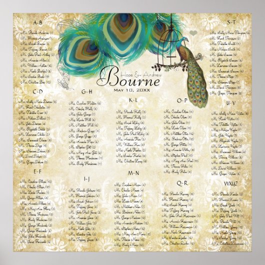 Peacock Feathers Birdcage Musical Notes Poster (Vorne)