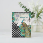 Peacock Feathers Birdcage Save the Date Ankündigungspostkarte (Stehend Vorderseite)