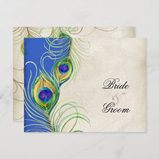 Peacock Feathers Black Damask UAWG Response Card RSVP Karte (Vorne/Hinten)