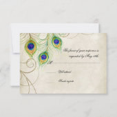 Peacock Feathers Black Damask UAWG Response Card RSVP Karte (Rückseite)