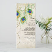 Peacock Feathers Black Damask Wedding Stationery Einladung (Stehend Vorderseite)