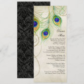 Peacock Feathers Black Damask Wedding Stationery Einladung (Vorne/Hinten)