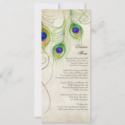 Peacock Feathers Black Damask Wedding Stationery Einladung (Vorderseite)