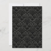 Peacock Feathers Black Damask Wedding Stationery Einladung (Rückseite)