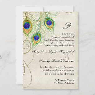 Peacock Feathers Black Damask Wedding Stationery Einladung