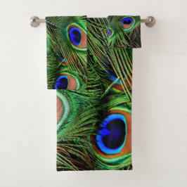Peacock Feathers Blue Aquamarin Fotografy Badhandtuch Set