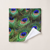 Peacock Feathers Blue Aquamarin Fotografy Badhandtuch Set (Waschlappen)
