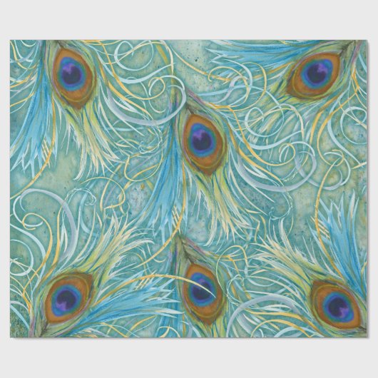 Peacock Feathers Blue Geschenkpapier (Flach)