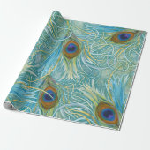 Peacock Feathers Blue Geschenkpapier (Ungerollt)