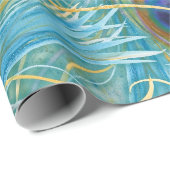 Peacock Feathers Blue Geschenkpapier (Rolleneckpunkt)