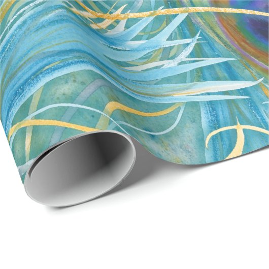 Peacock Feathers Blue Geschenkpapier (Rolleneckpunkt)