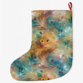 Peacock Feathers Blue Gold Weihnachtsname Großer Weihnachtsstrumpf (Rückseite)