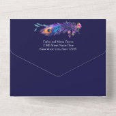 Peacock Feathers & Blume Lila Quinceañera All In One Einladung (Rückseite)