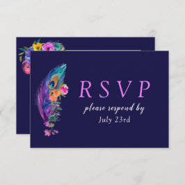Peacock Feathers & Blume Quinceañera RSVP Karte