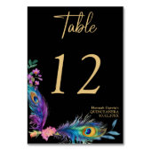 Peacock Feathers & Blume Quinceañera Tischnummer (Rückseite)