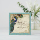 Peacock & Feathers Brautparty Einladung (Stehend Vorderseite)