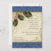 Peacock & Feathers Brautparty Invite Navy Blue Einladung (Rückseite)
