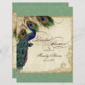 Peacock & Feathers Brautparty laden zu Grün ein Einladung (Vorne/Hinten)