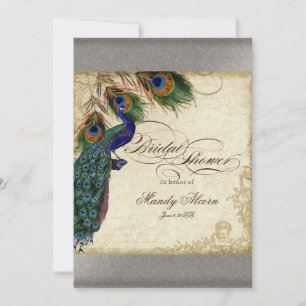 Peacock & Feathers Brautparty Silver Metallic Einladung