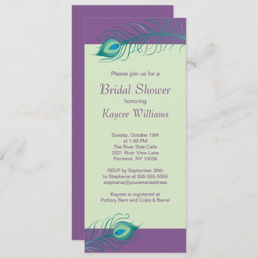 Peacock Feathers Bridal Dusche Einladung (Vorne/Hinten)
