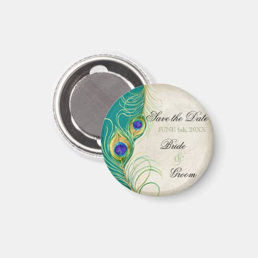 Peacock Feathers Damask Save the Date Magnet (Vorderseite/Rückseite)