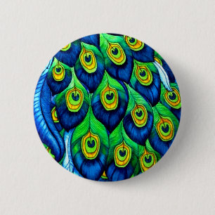 Peacock Feathers Design Button
