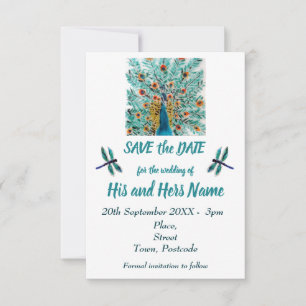 Peacock Feathers Dragonfly Türkis Save the Date