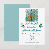 Peacock Feathers Dragonfly Türkis Save the Date (Vorne/Hinten)