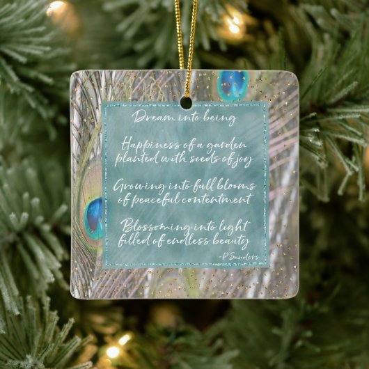 Peacock Feathers Dream Poem Gold Confetti Keramikornament (Baum)