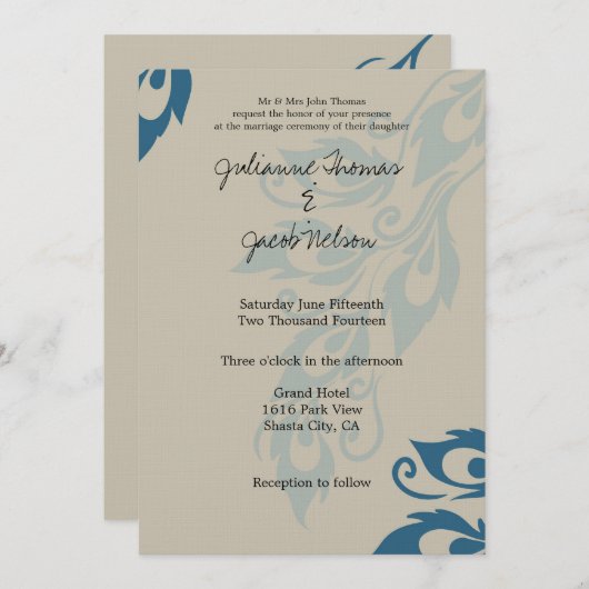 Peacock Feathers Einladung (Vorne/Hinten)