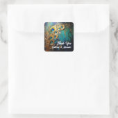 Peacock feathers eleganten Luxus aquamariner Smara Quadratischer Aufkleber (Tasche)