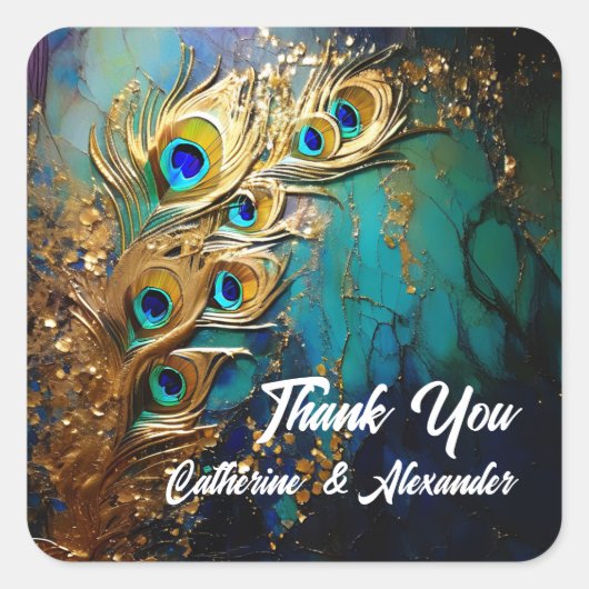 Peacock feathers eleganten Luxus aquamariner Smara Quadratischer Aufkleber (Vorderseite)
