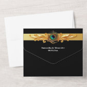 Peacock feathers eleganten schwarzen Gold minimali All In One Einladung (Rückseite)