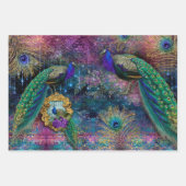 Peacock Feathers Eleganter Glitzer Rosa Decoupage Geschenkpapier Set (Vorderseite 3)