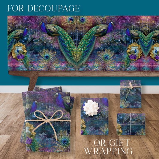 Peacock Feathers Eleganter Glitzer Rosa Decoupage Geschenkpapier Set