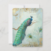 Peacock Feathers Elegantes Hochzeitessen Empfang Einladung (Rückseite)