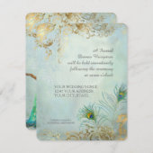 Peacock Feathers Elegantes Hochzeitessen Empfang Einladung (Vorne/Hinten)