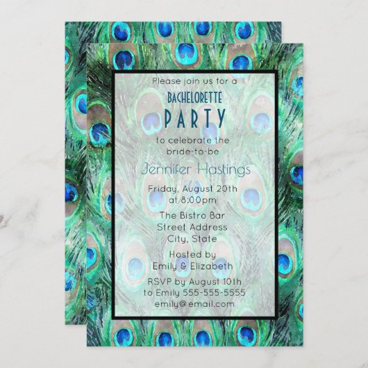 Peacock Feathers Exotic Junggeselinnen-Abschied Ei Einladung (Vorne/Hinten)
